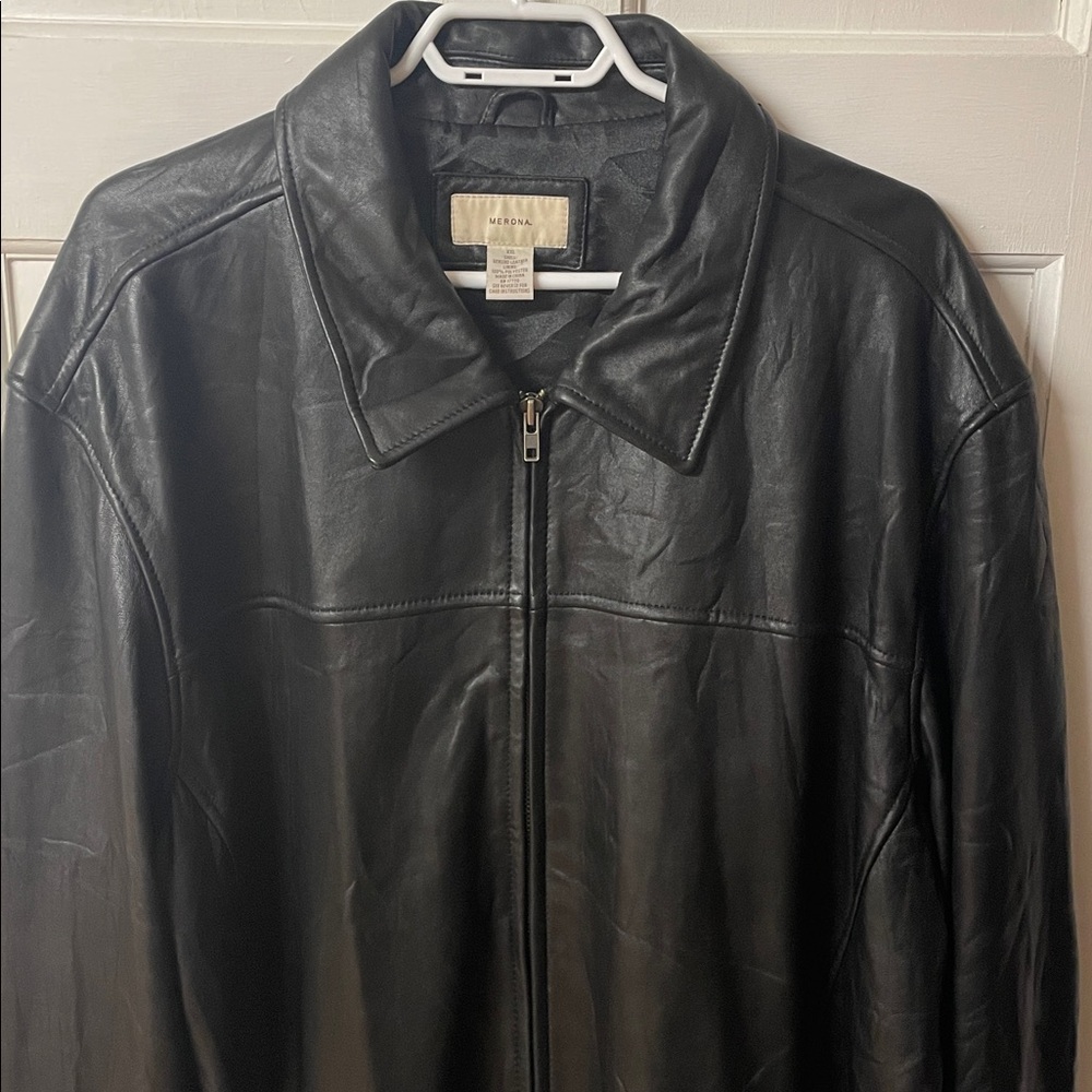 Merona classic black leather jacket men’s size XXL - Picture 3 of 17
